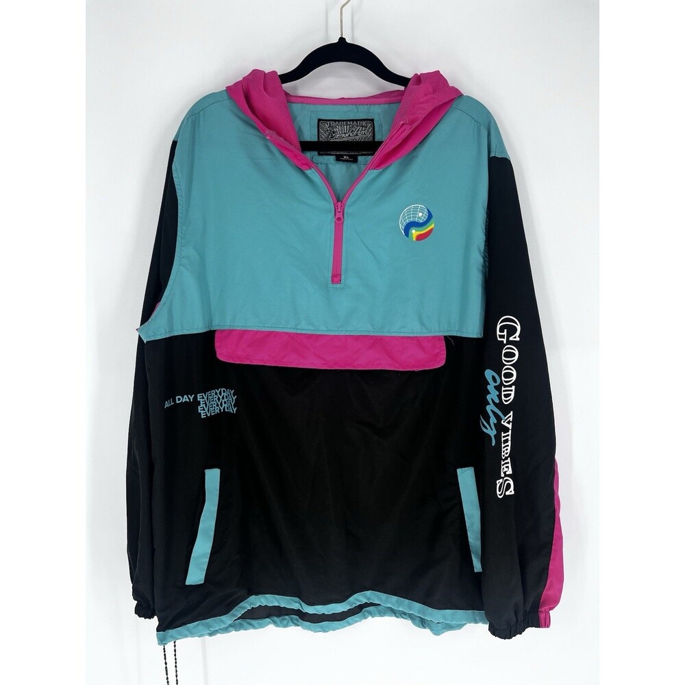 Brooklyn Cloth XL Windbreaker Jacket 90s Retro Colorblock Good Vibes Pullover